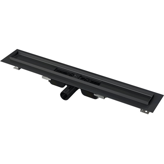 Водоотводящий желоб ALCAPLAST APZ101BLACK-1150 с порогами для перфорированной решетки, черный матовый, низкий, горизонтальный сток